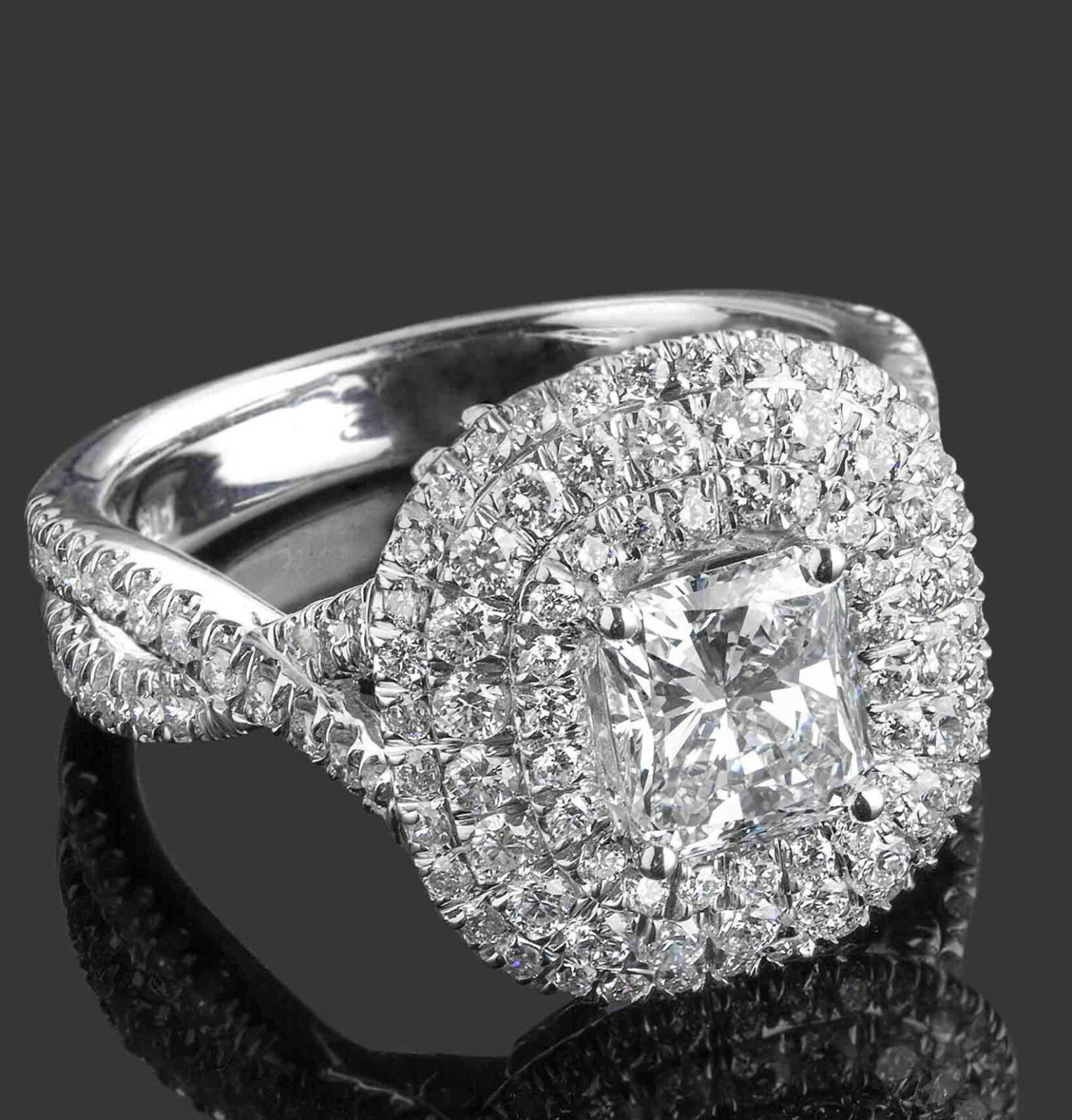 2.27ct Simulated Diamond Triple Halo Cocktail Iced Ring White Gold Plated