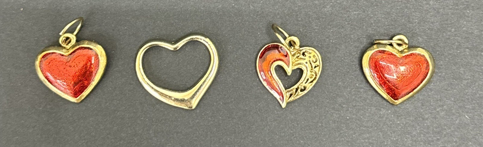 Lot of 4 Gold tone & Enameled Heart Pendants Approx. 0.75″ diameter