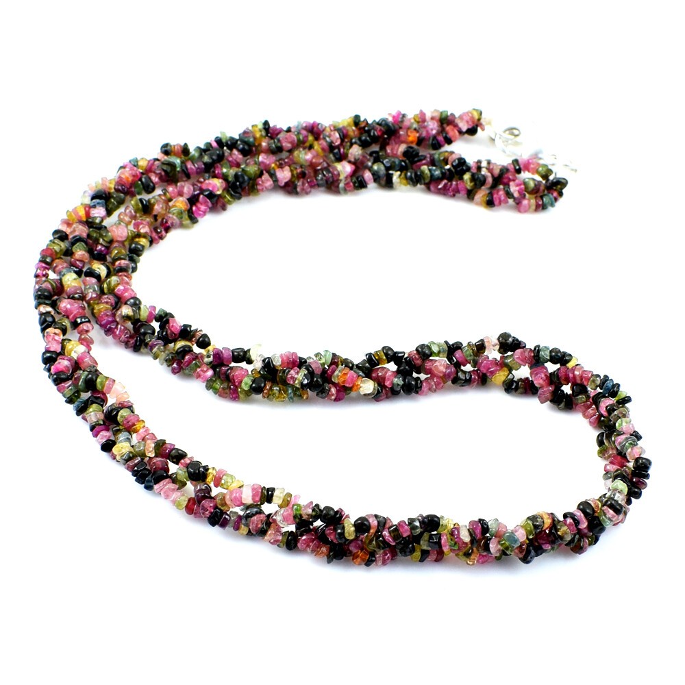 175.00 Cts Natural Single Strand Watermelon Tourmaline Beads Necklace (DG)