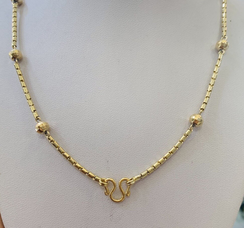 17K Solid Yellow Gold Flexible Ball Link Necklace 16.55GM 19Inch