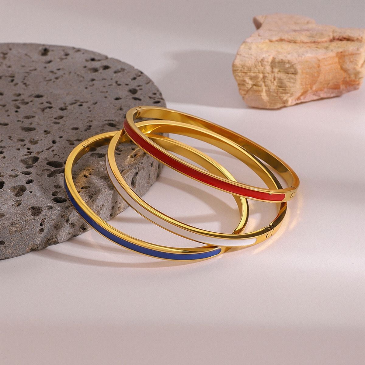 3 Colors Woman 18K Gold Plated Enamel Bracelet Bangle Cuff