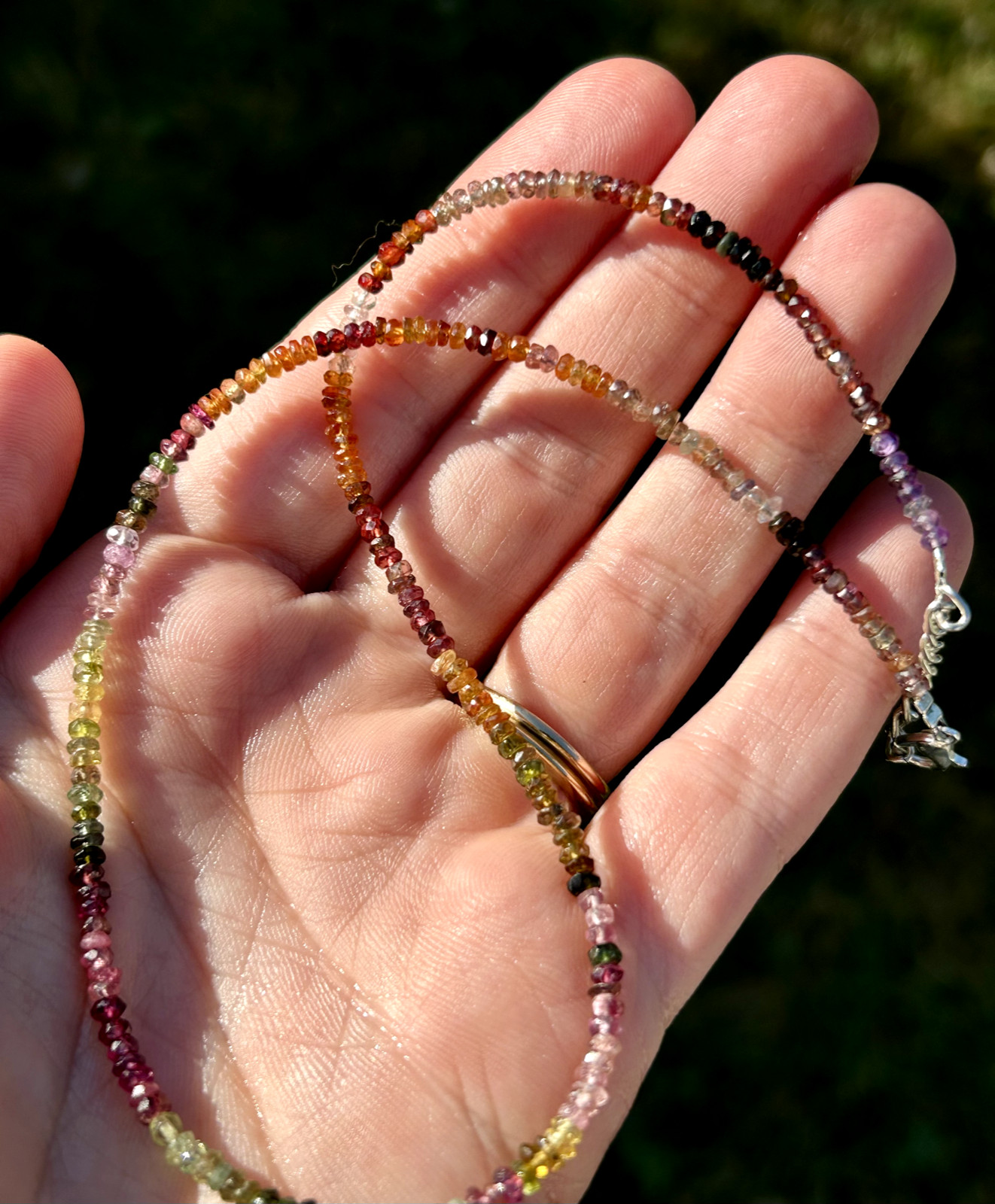 Rainbow Multicolor Tourmaline Necklace 15″ adjustable 6.4g 3.5mm faceted beads