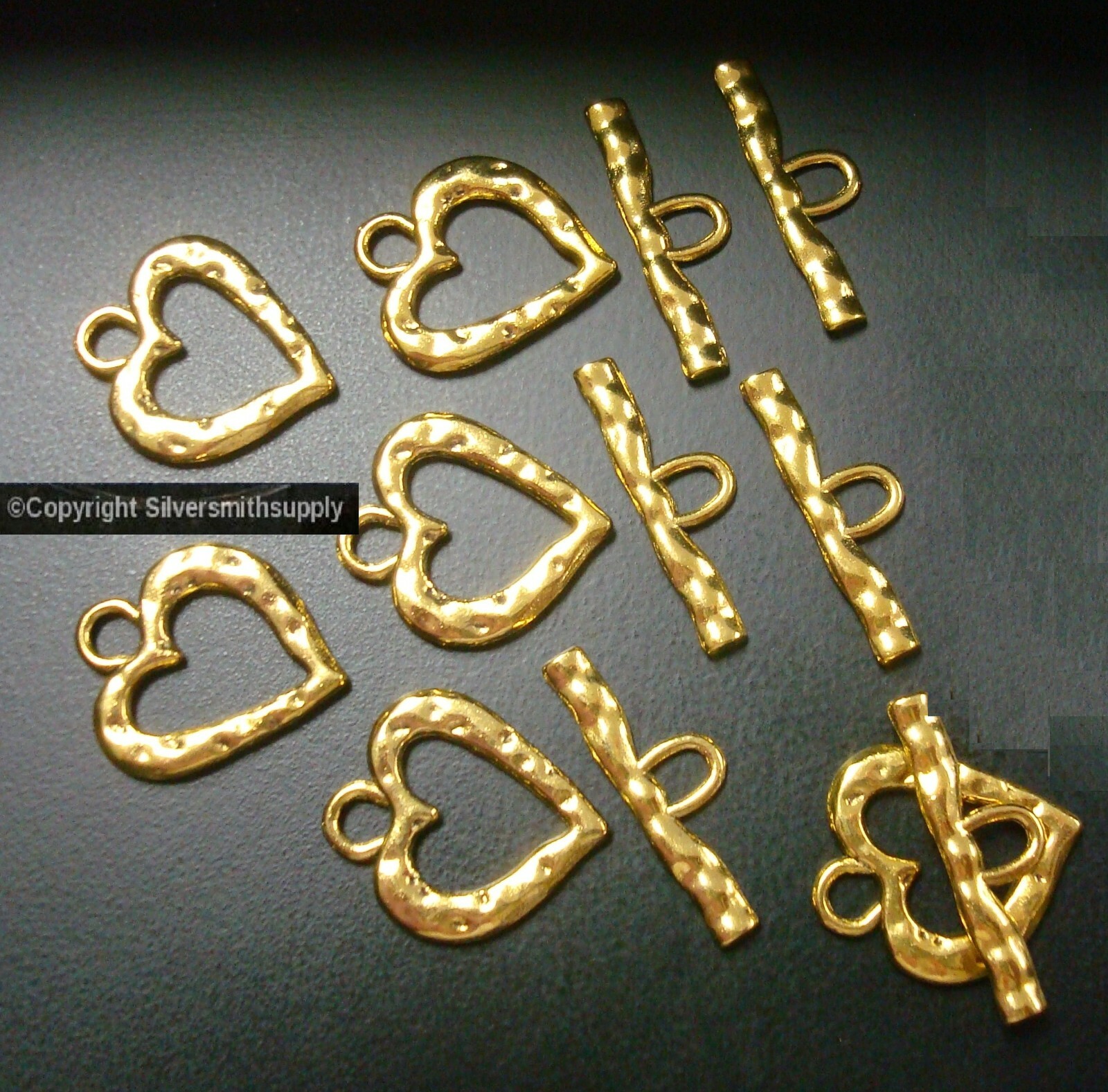 6 Heart Toggle Jewelry Clasp Sets GOLD Plated Necklaces or Bracelets FPC041