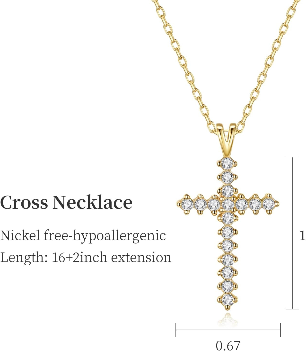 Gold Cross Necklace for Women 14K Gold Plated Cubic Zirconia Cross Faith Pendant