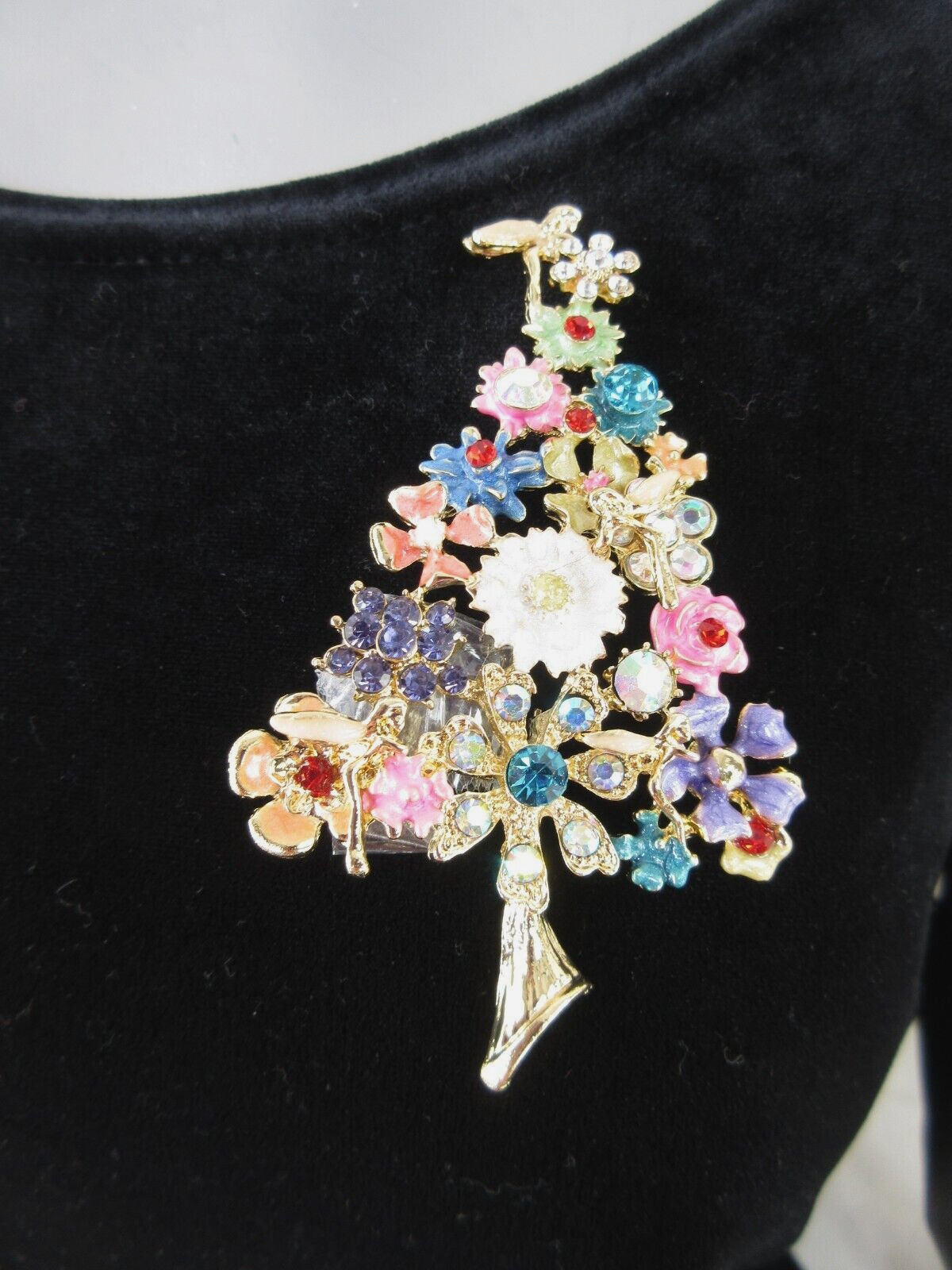Victorian Tree Brooch Pin Rhinestone Floral Fairy Romantic 3.75in Luxurious Big