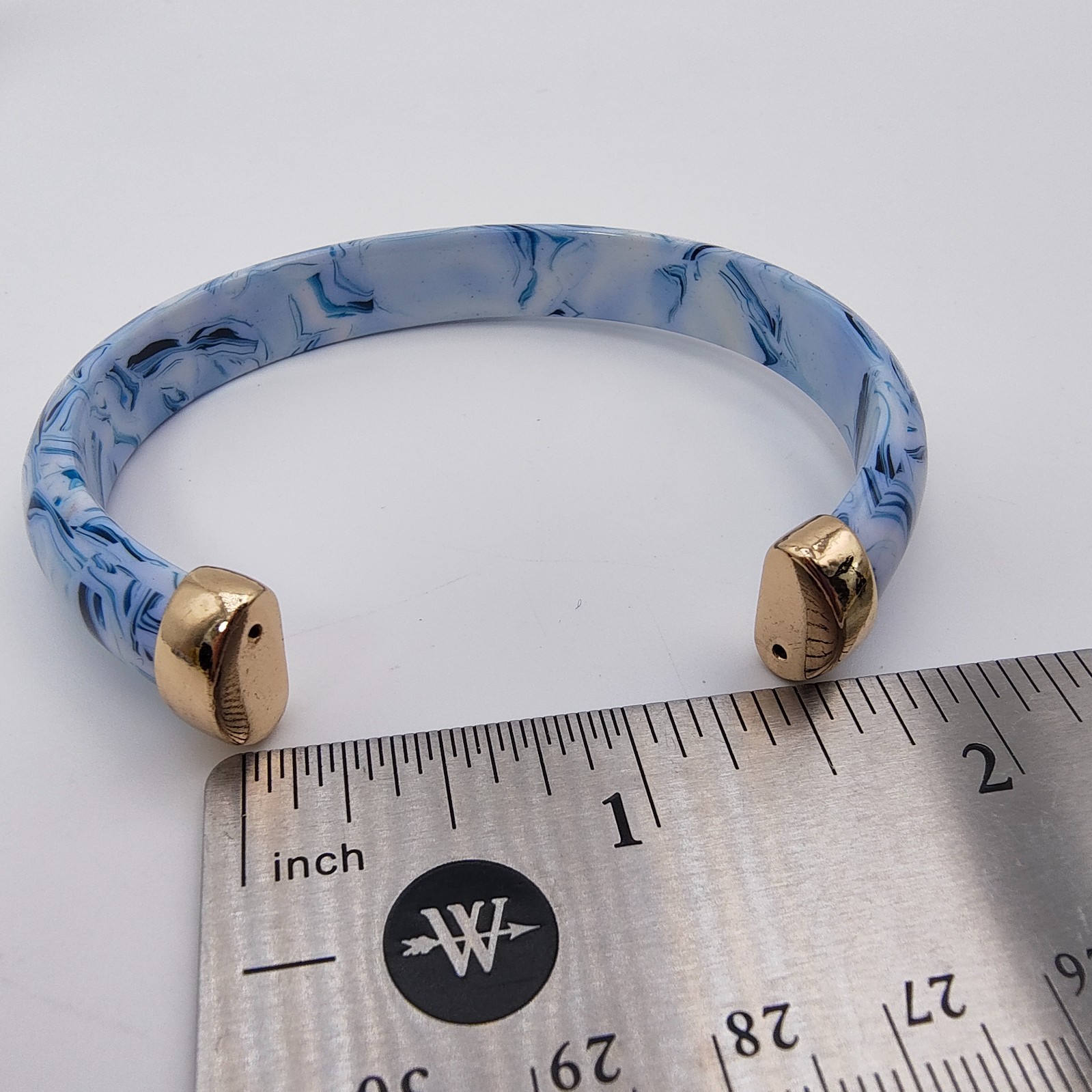 Modern Chinoiserie Style Cuff & Strech Bracelet Lot of 2 Blue White Stackable