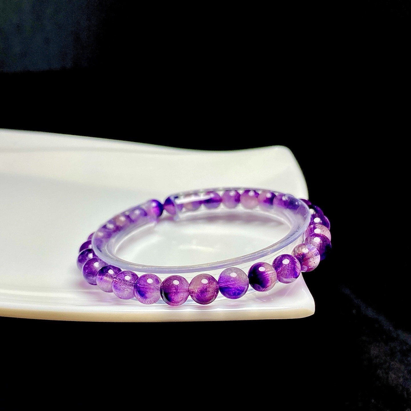 6.9mm Natural Purple Rutilated Super 7 Quartz Crystal Bracelet