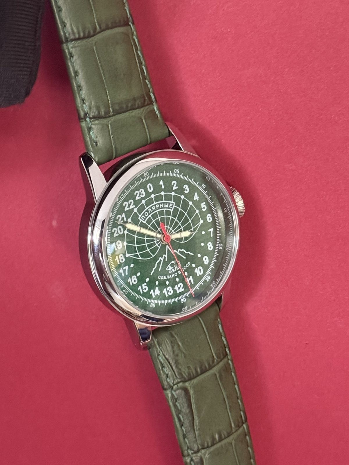 Watch 24h Mechanical Raketa Wrist Men Soviet USSR Polar Day Russian Rare Green