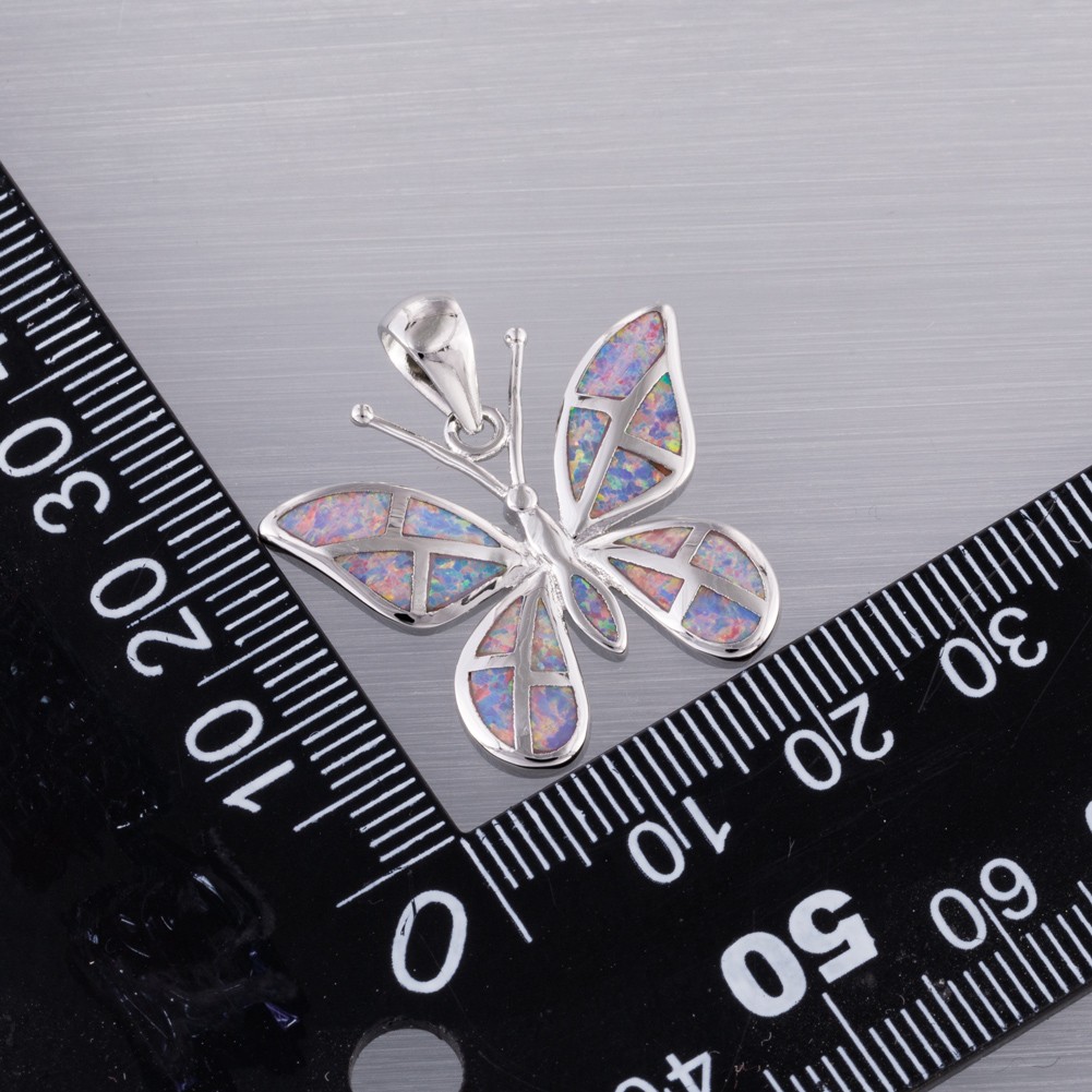 Butterfly Lavender Purple Fire Opal Silver Jewelry Necklace Pendant