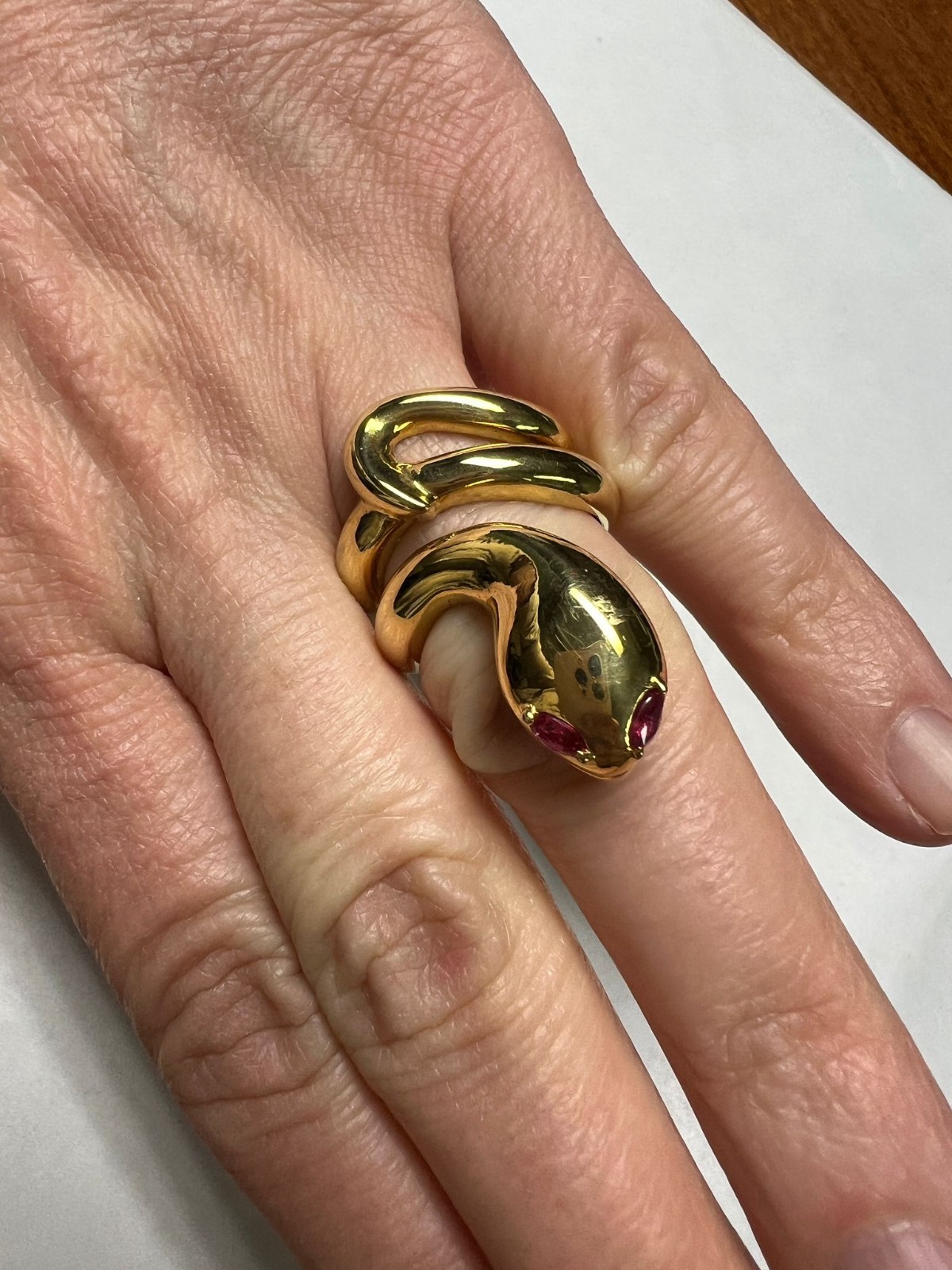 18KT GOLD PLATED 925 SILVER SNAKE RING WOOD VALENZA WOODS