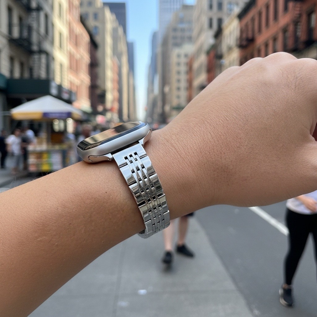Women Thin 7 Link 316 Stainless Steel Watch Strap Compatible for Apple Watch