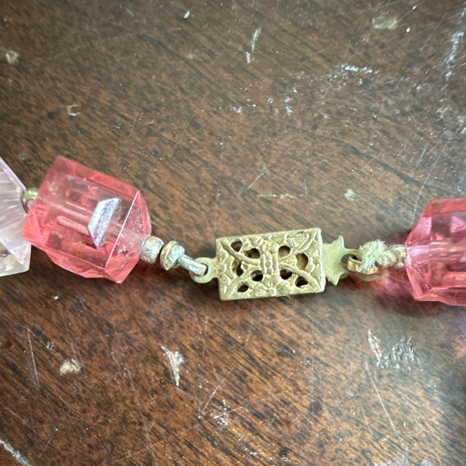 Pink & Clear Glass Cube Beaded Necklace Ball/Bead Chain Push Lock Clasp