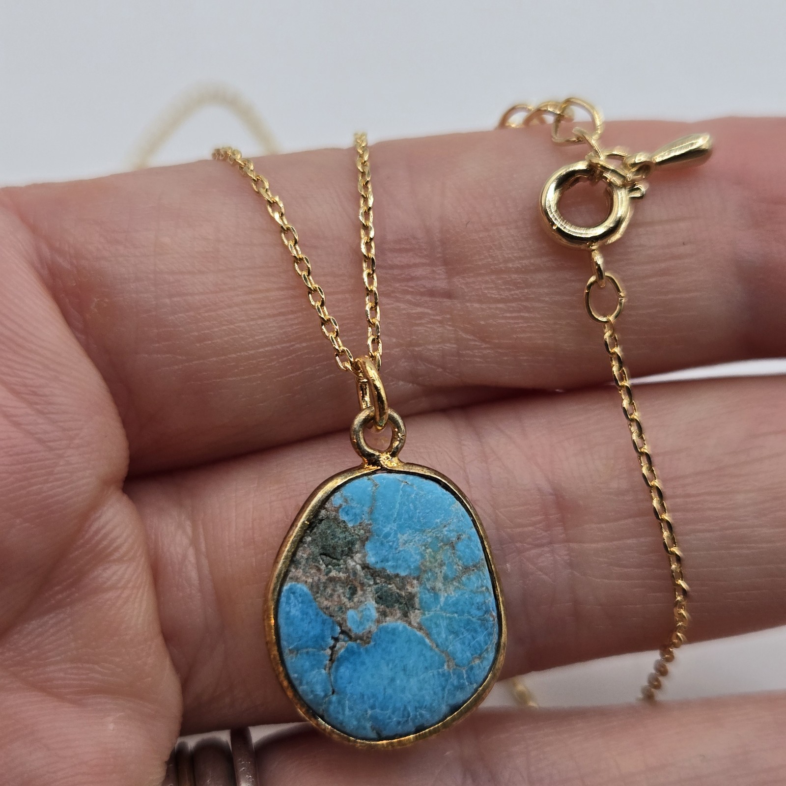 Gold Dainty Turquoise Wire Wrapped Charm Necklace Boutique Brand 16K Plate Brass