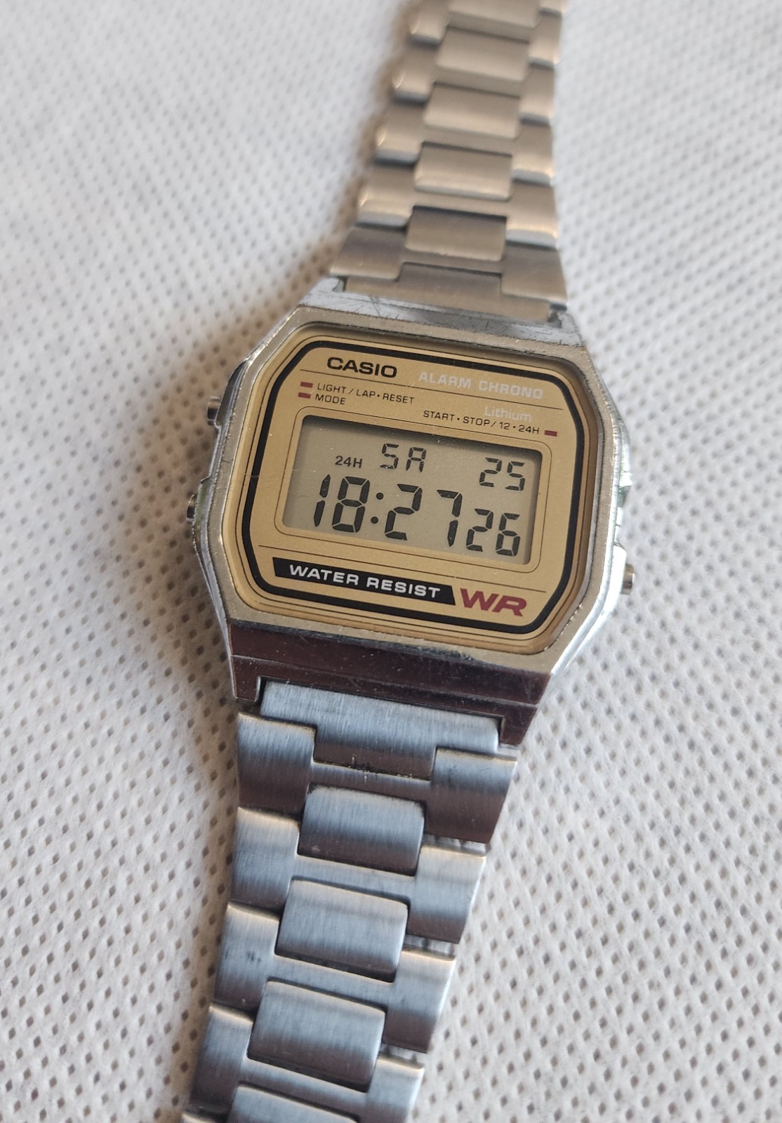 Casio A158WE Vintage Digital Watch Module 593 Silver Stainless Steel Alarm Chron