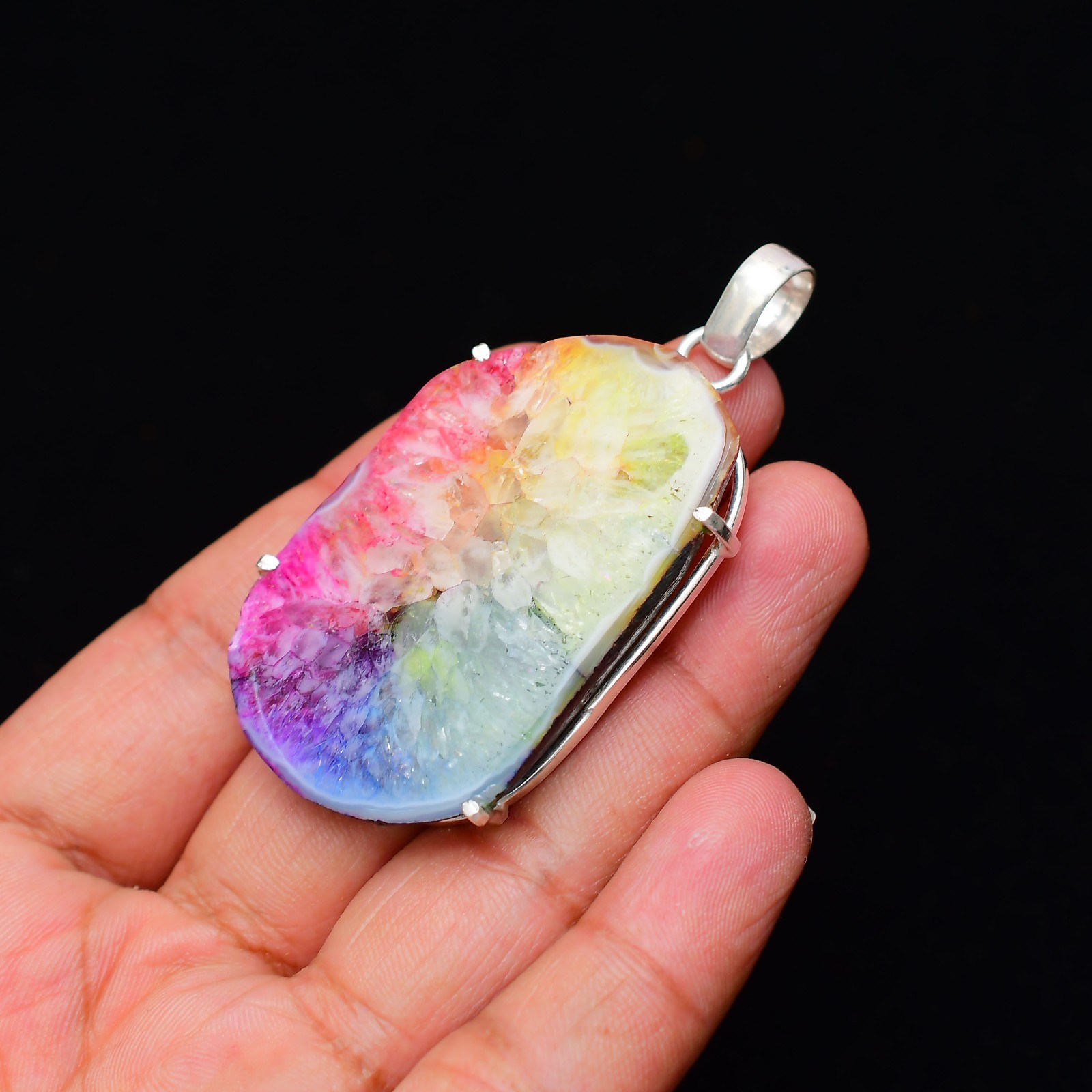 Solar Quartz Gemstone 925 Sterling Silver Jewelry Pendant 2.36″