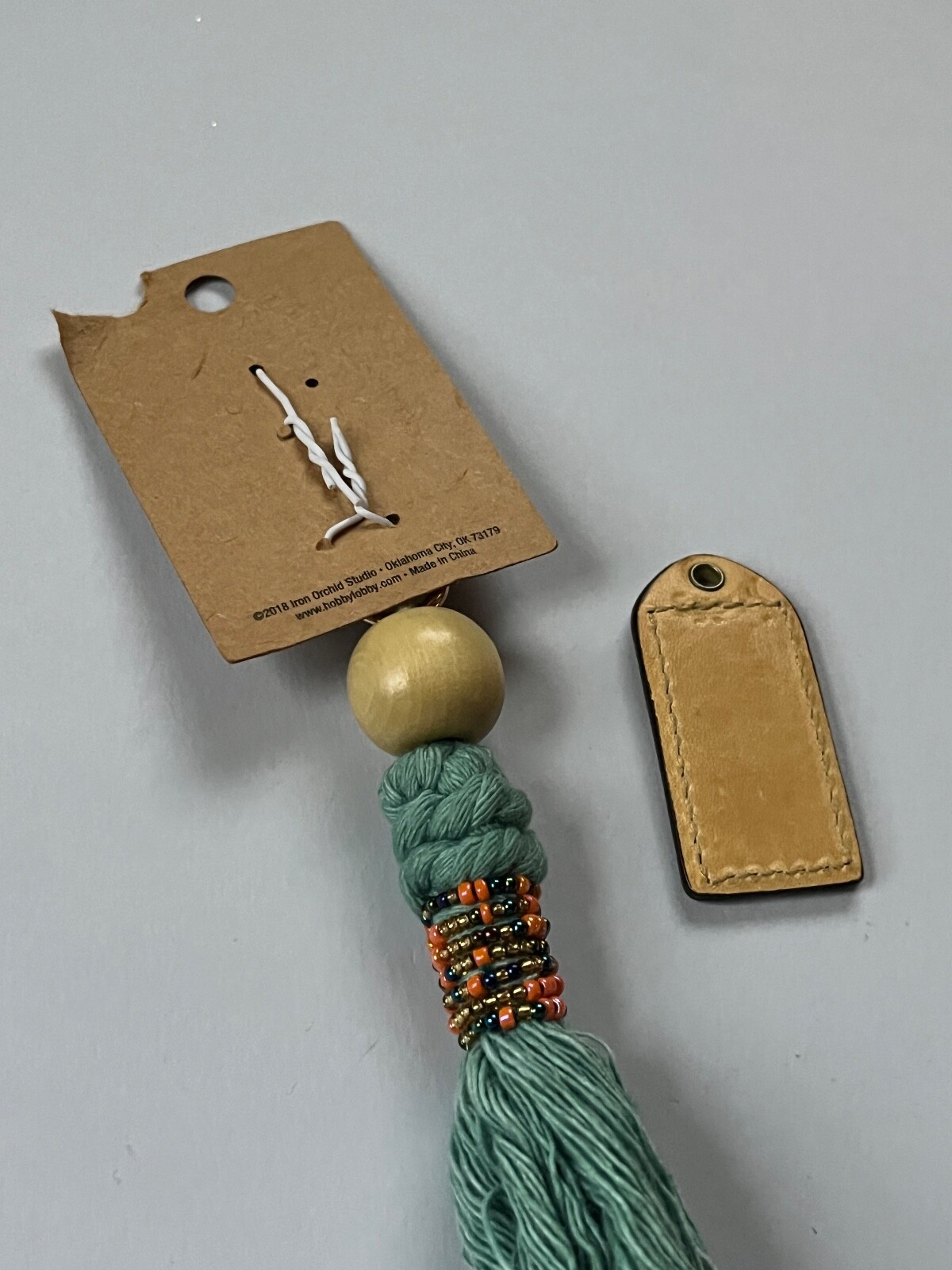 Lot of Iron Orchid Studio Blue Tassel w Orange Iridescent Beads Clip & Tan Leath