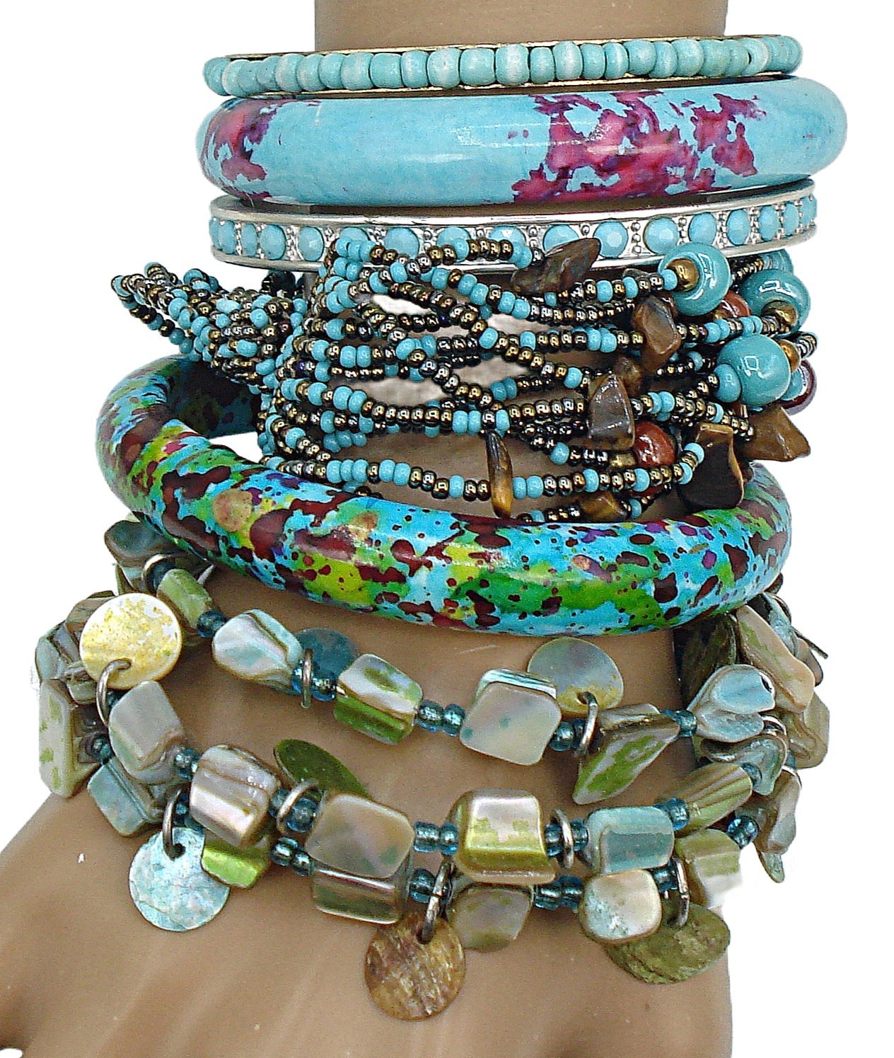 6pc Vintage To Mod Bracelet Lot Turquoise Multi Colors Assorted Styles Materials