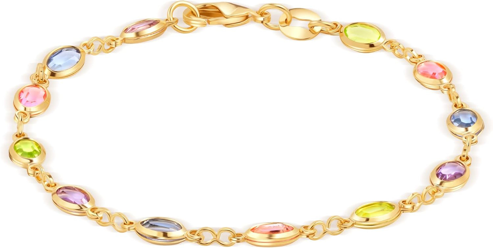 18K Gold Plated Multicolor Crystal Bracelet in 7.5 Inches – Made in Brazil