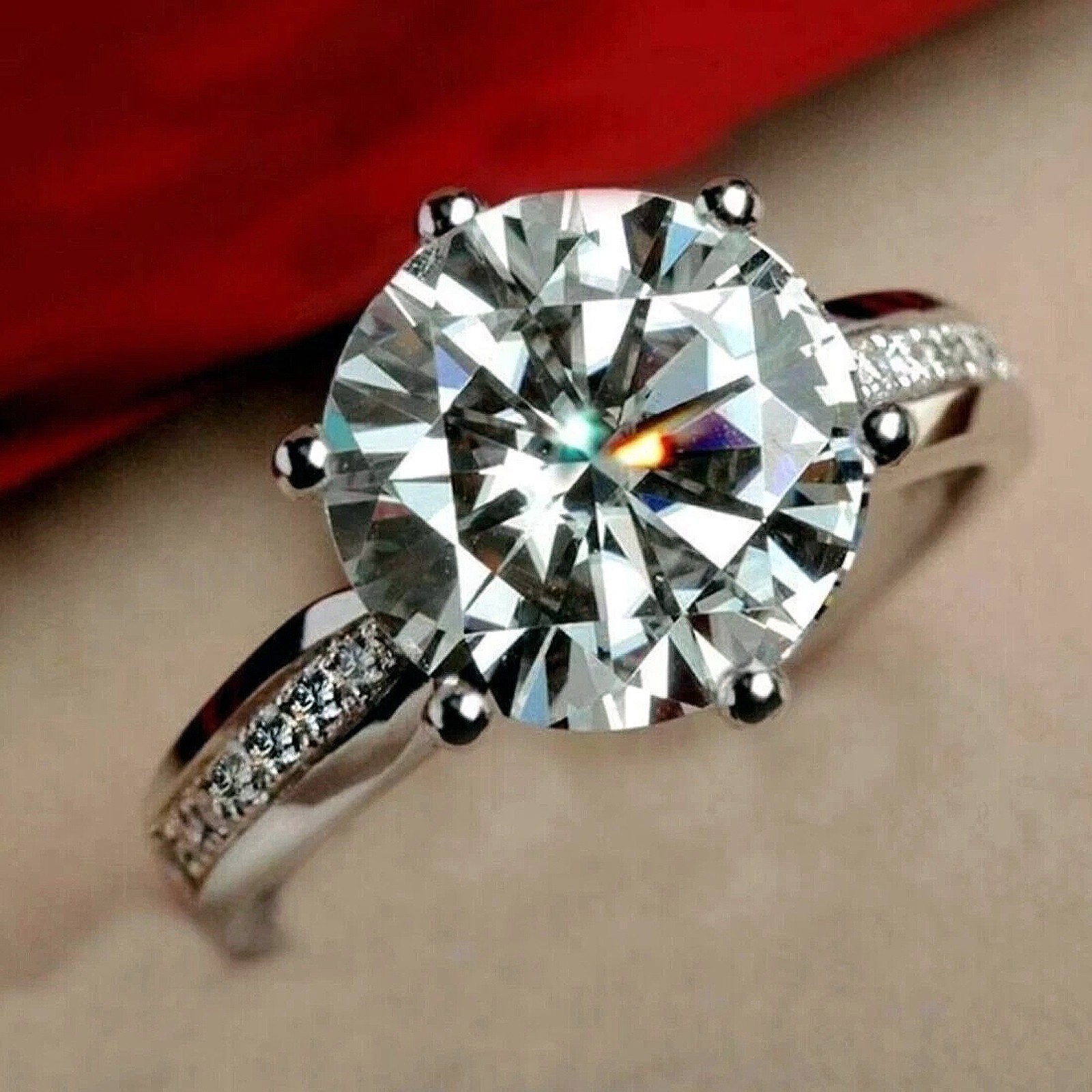 925 Sterling Silver 6.50Cts. Certified White Diamond Solitaire Ring- Tariff Free