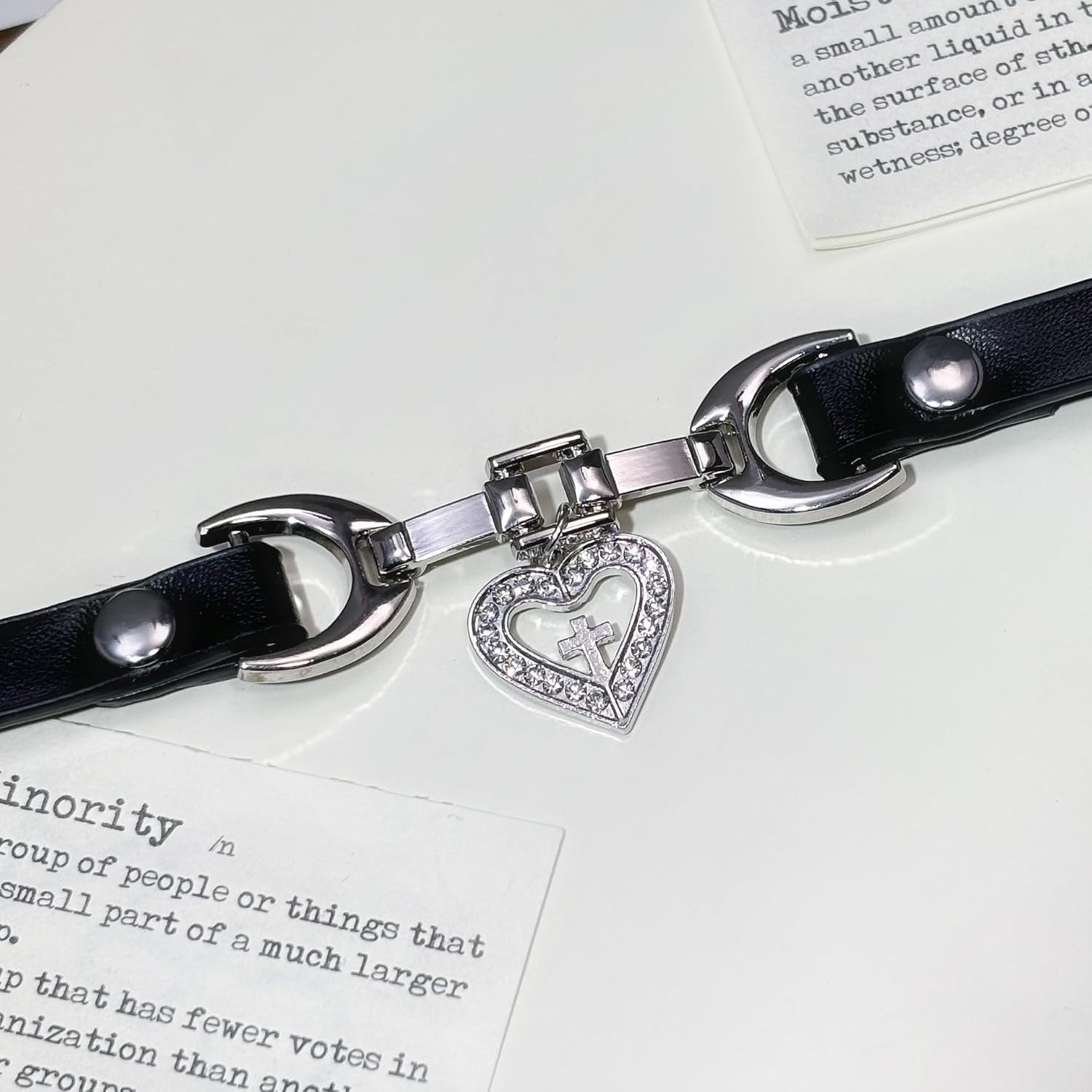 Black Choker Necklace for Women Handmade PU Leather Chokers CZ Heart Cross Penda