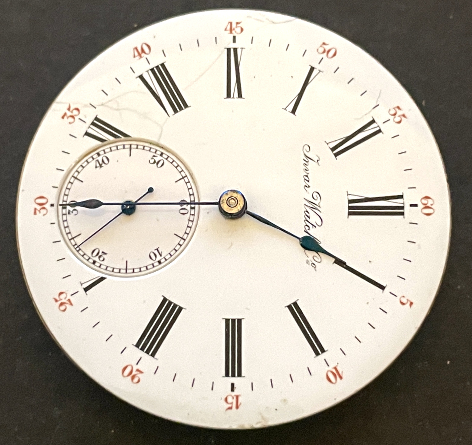Antique Marlboro Pocket Watch Movement Running Ticks Balance 41.7mm 14s 7j Swiss