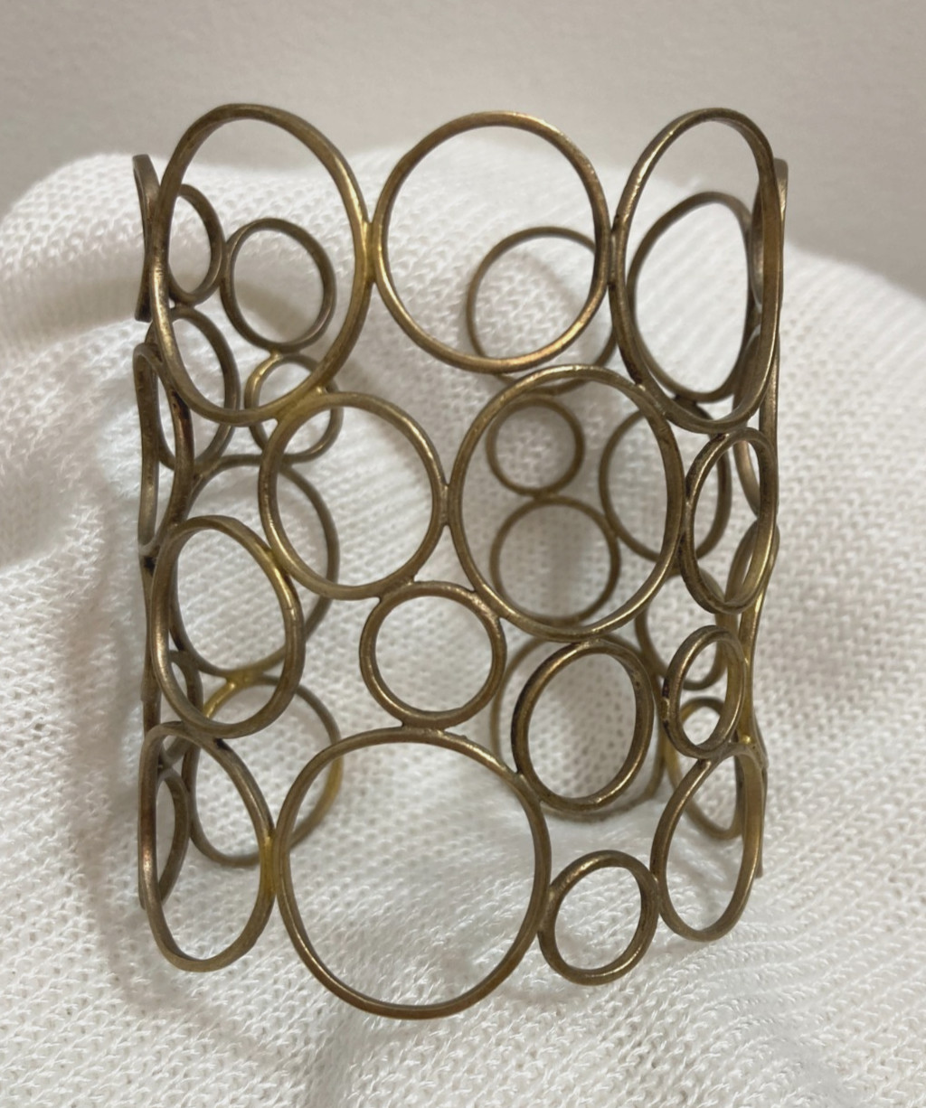 Modernist Cuff Bracelet Artsy Brass Tone Brutalist Layering Stackable Statement
