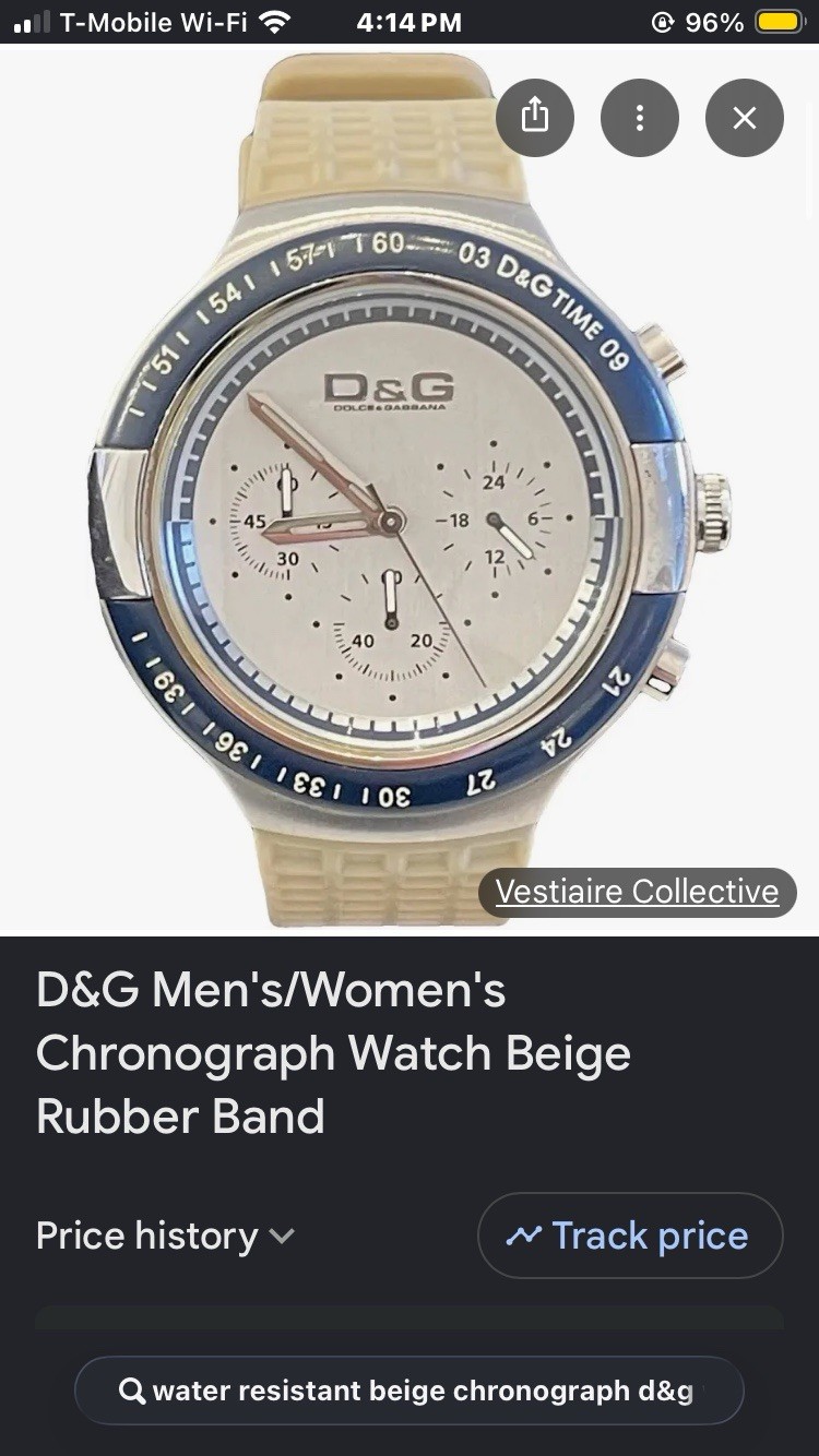 D&G Time Chronograph Silver Dial Blue Bezel Beige Rubber 50m with new battery