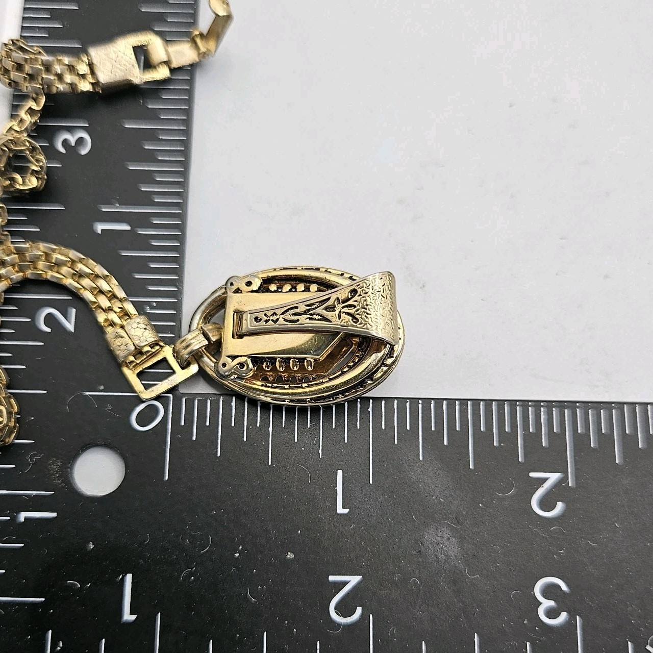 Vintage Gold Tone Watch Fob Charm Bracelet Victorian Revival Panther Mesh 7″