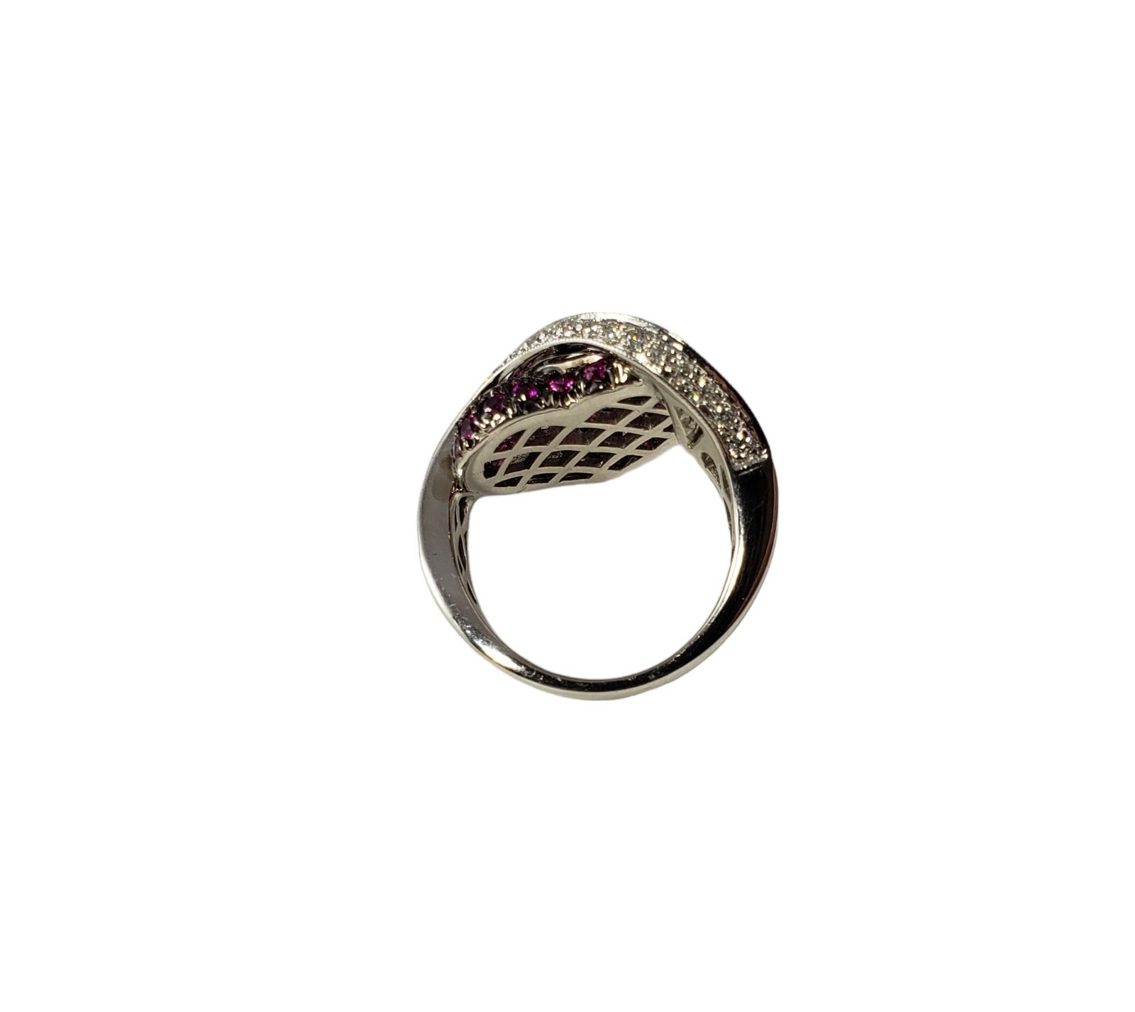 14K White Gold Pink Sapphire Diamond Heart Ring Size 4.25 #14005