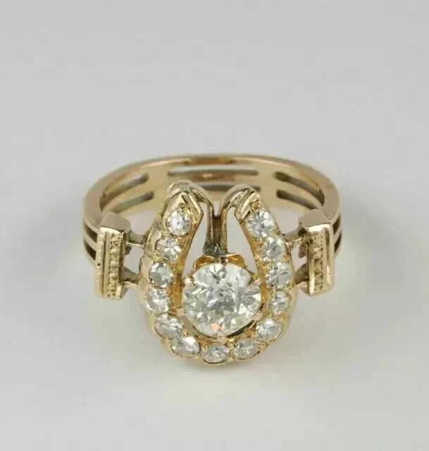 Lab Created Diamond 2Ct Round Women Horseshoe Wedding Ring 14KYellow Gold Plated