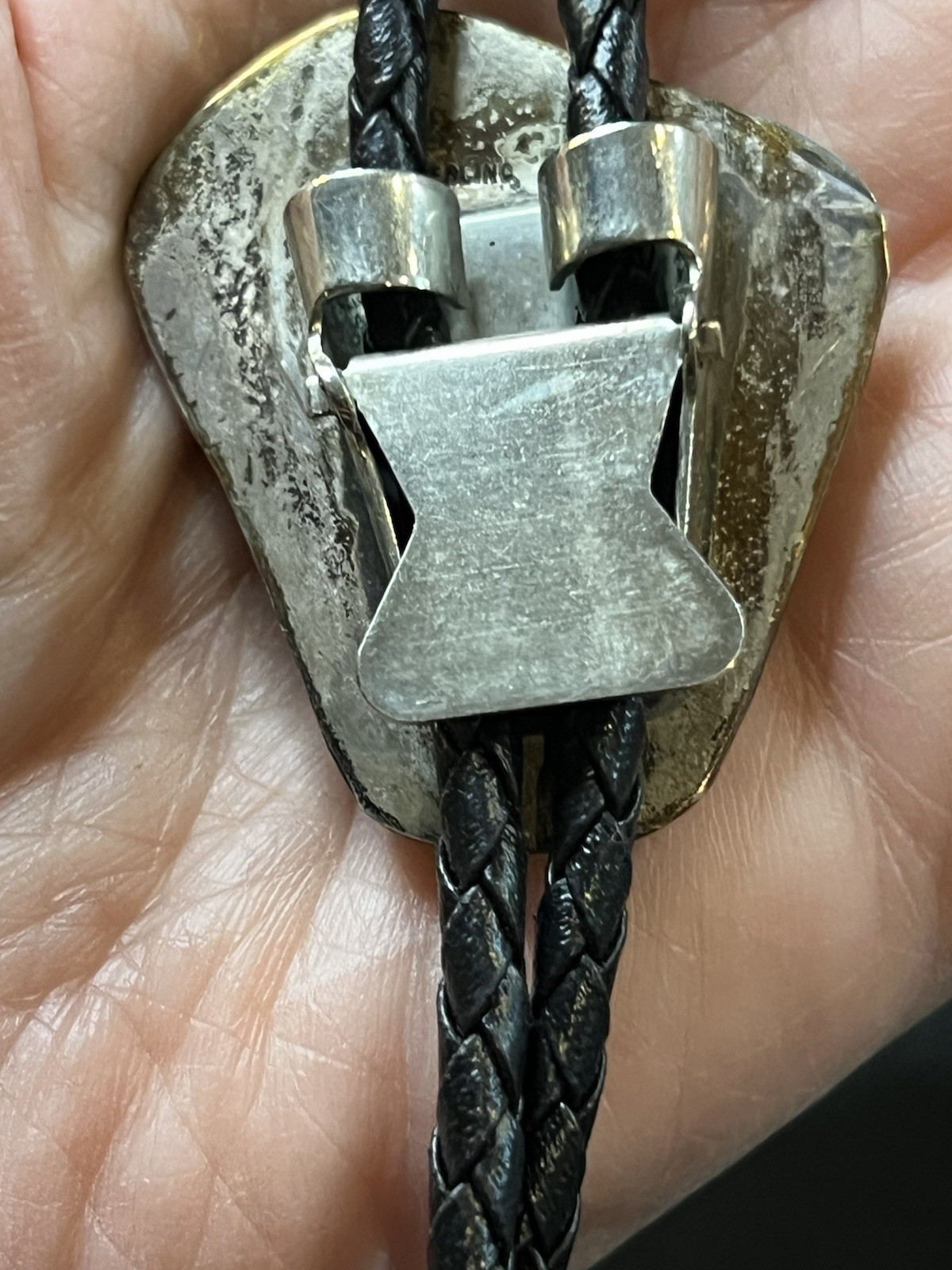 Vintage Southwestern Turquoise Bolo Tie Sterling Tips 32in Braided Leather
