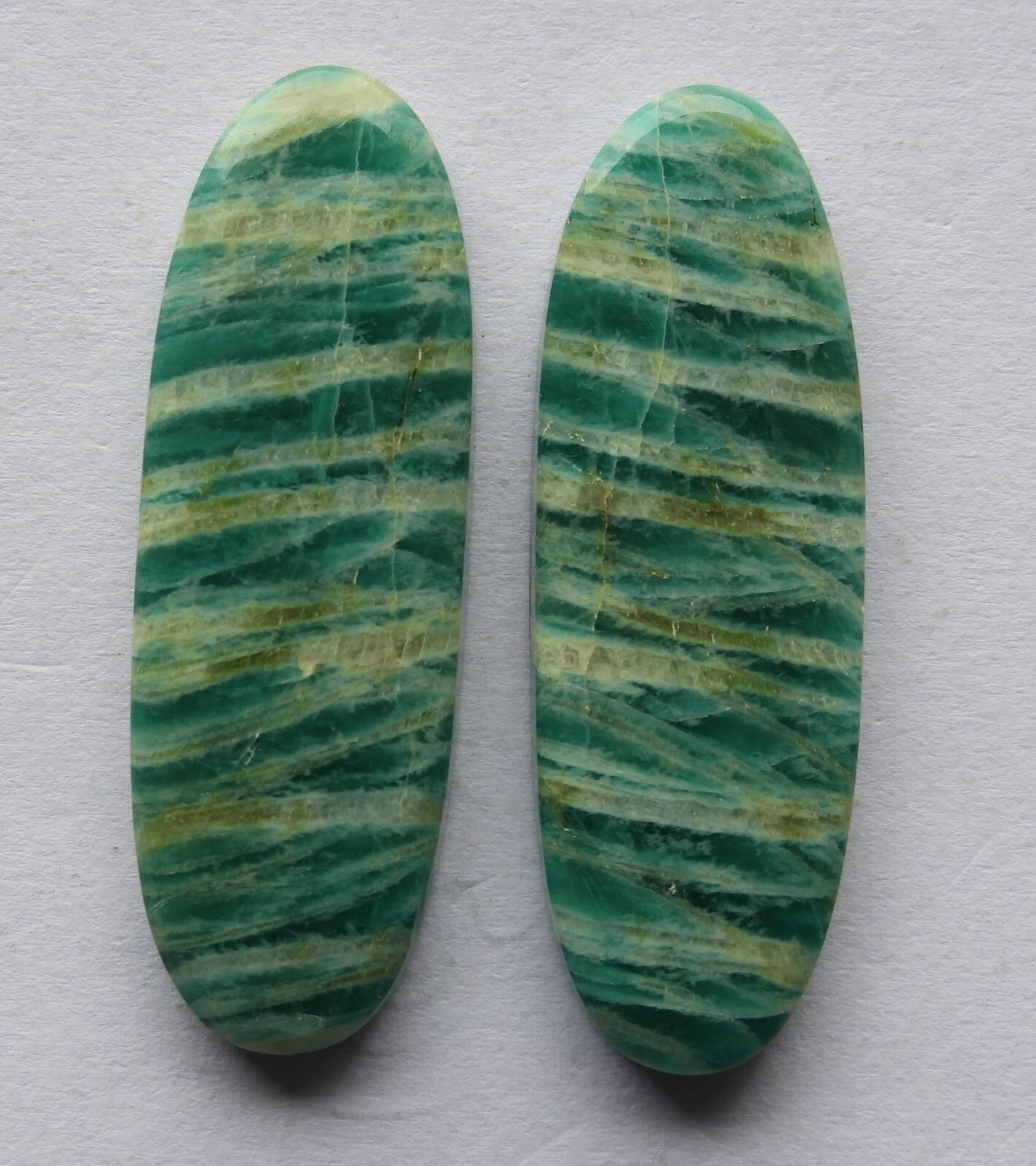 40.55 Ct Natural Amazonite (36.5mm X 12.3mm each) Cabochon Loose Match Pair