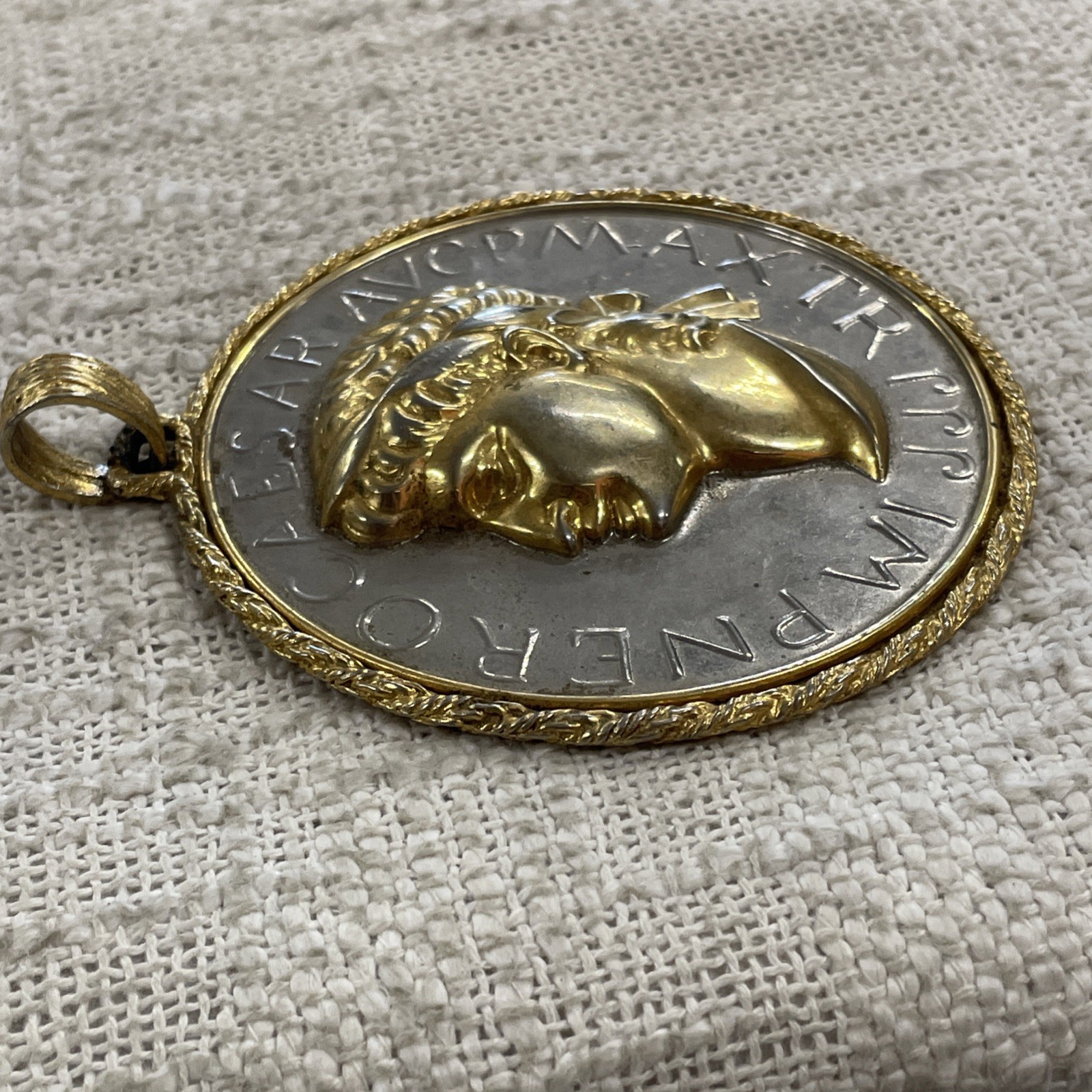 Gold & Silver Toned Large Roman Emperor Nero Aureus Coin Replica Pendant