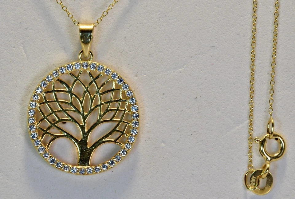 2 Ct Round Cut Simulated Diamond Women Tree Life Pendant 14k Yellow Gold Plated