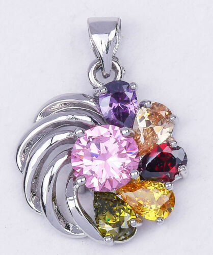 18K White Gold Filled Multi-Color Teardrop & Round CZ Windmill Pendant Necklace
