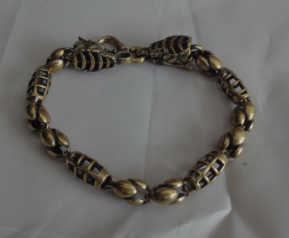 Vintage Style Brass Pure Copper Cool Dragon Head Statue Men Bracelet