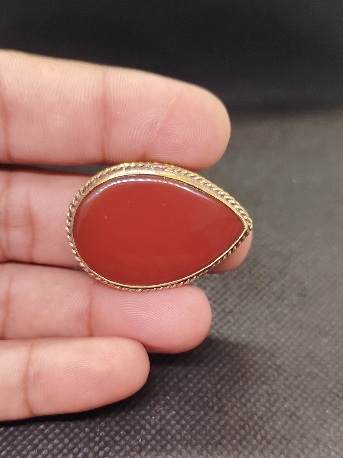 Brass Groove Red Onyx Pendant Gold Plated Natural Gemstone Handmade Jewelry