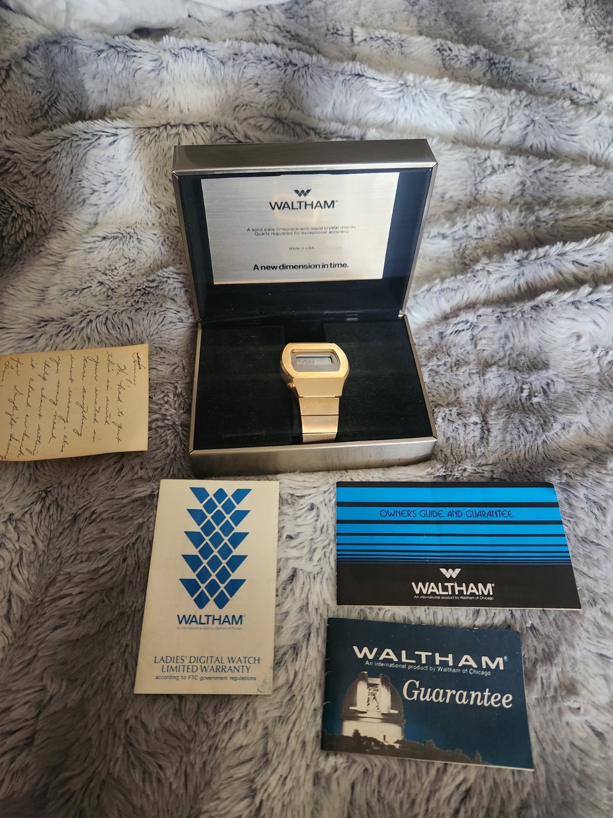 Vintage Waltham Ladies Digital Watch – Gold Tone – Original Box & Papers – 1970s
