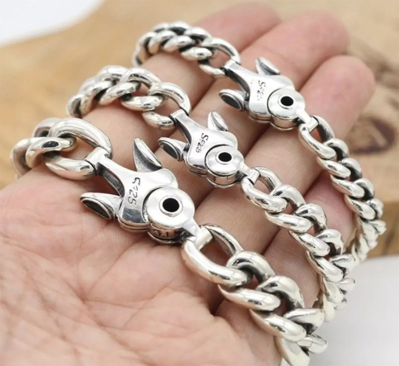 Solid 925 Sterling Silver Chain 14mm Mantra Curb Cuban Link Bracelet 114g/8.6in