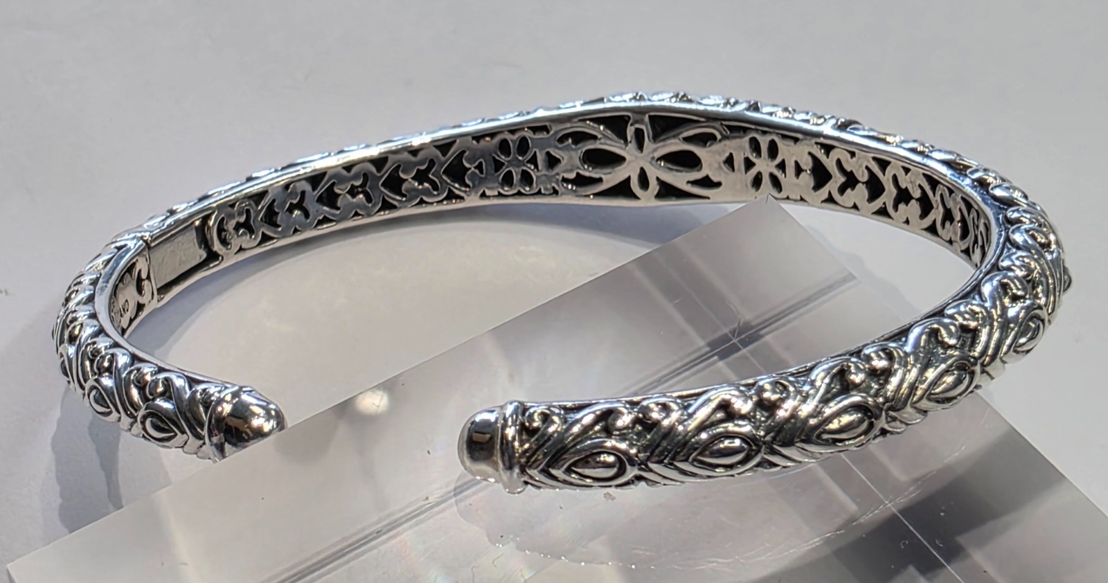 John Hardy Angela sterling silver & 14k yellow gold hinged 6″ cuff bracelet