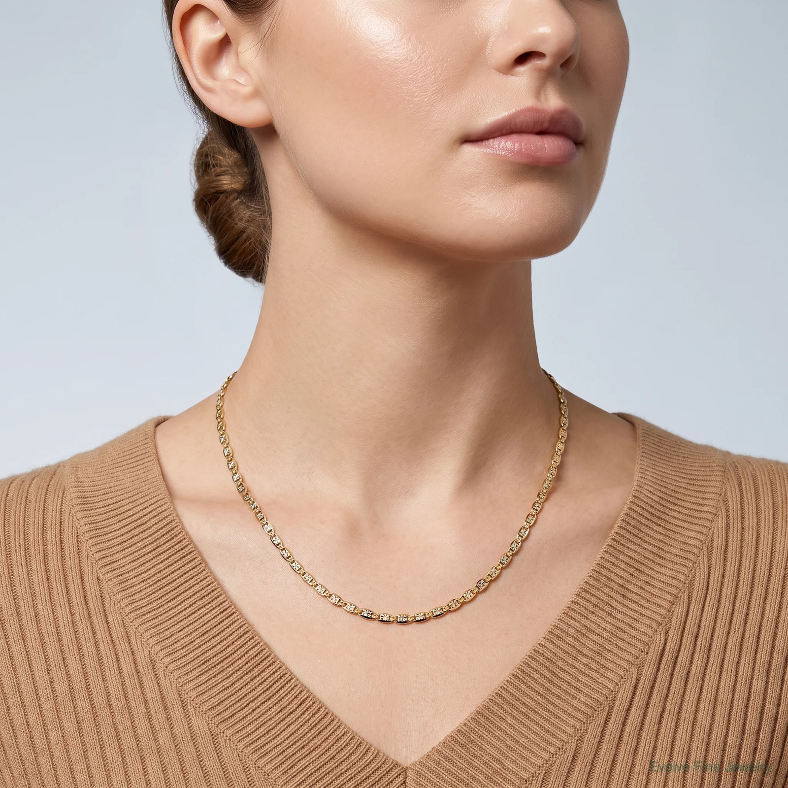 14K Tri-Color 2.75mm Tri-Color Gold Pavé Valentino Chain Necklace 16″-26″