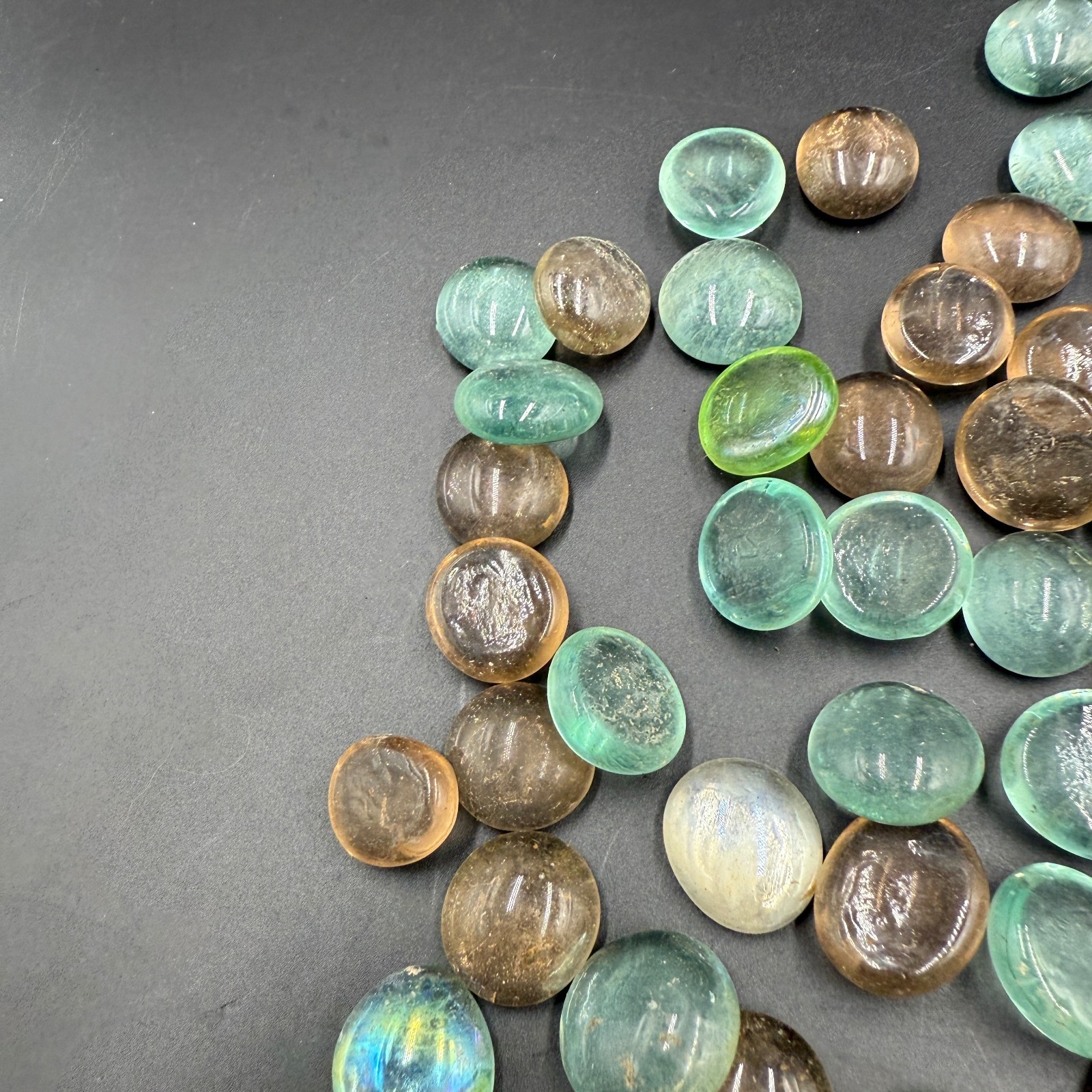Vintage Glass Cabochons Pebbles Lot Brown Green Blue