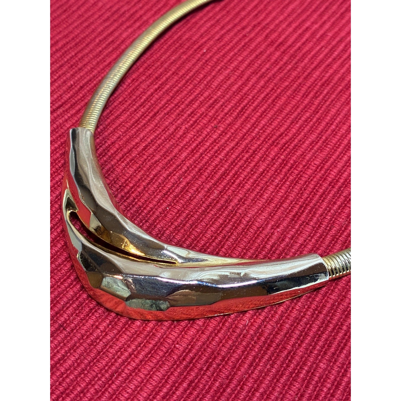 Vintage 1980s Gold Tone Flat Snake Chain Necklace | Faceted Modernist Collar 17”