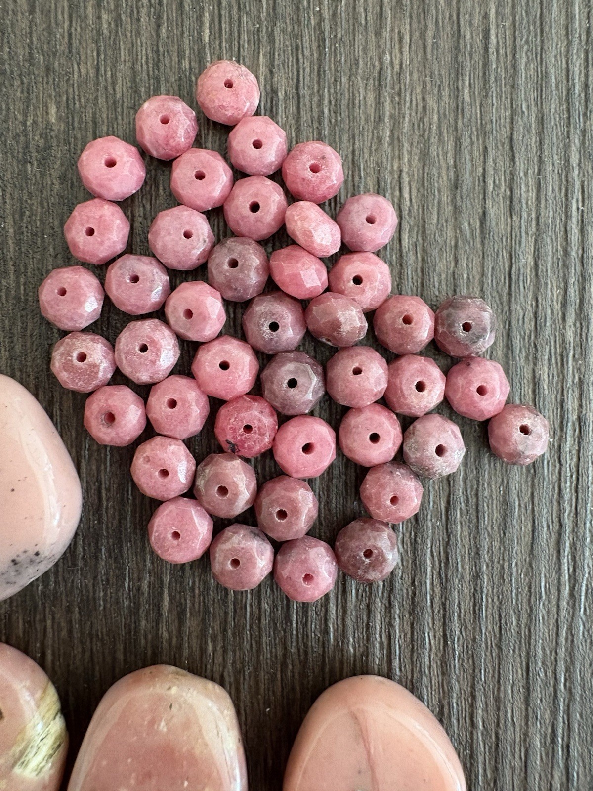 LOT of Mixed Pink Opal and Rhodonite Drops Roundelle Beads Stones Read Info