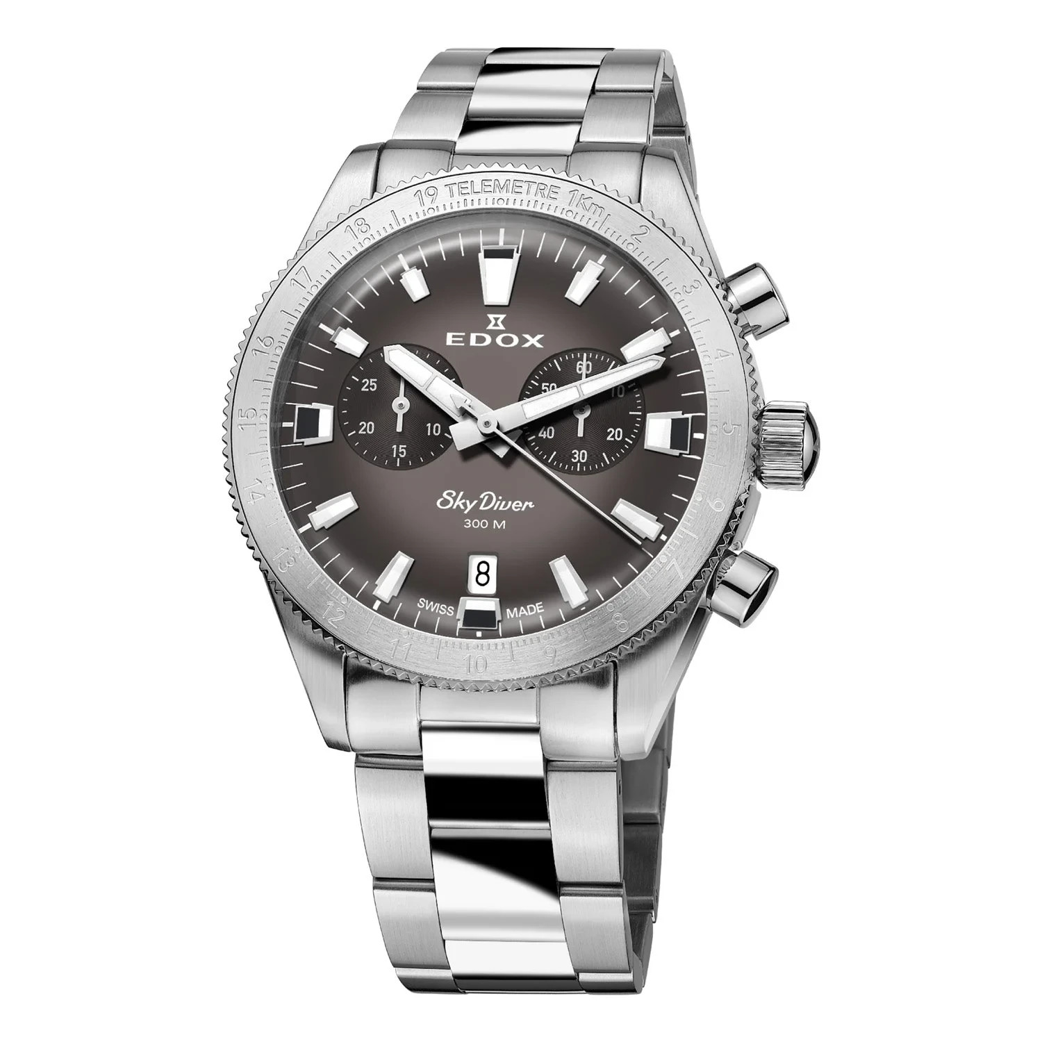 Edox Men’s ‘Skydiver’ Gray Dial SS Bracelet Quartz Watch 10116-3-GRIDN