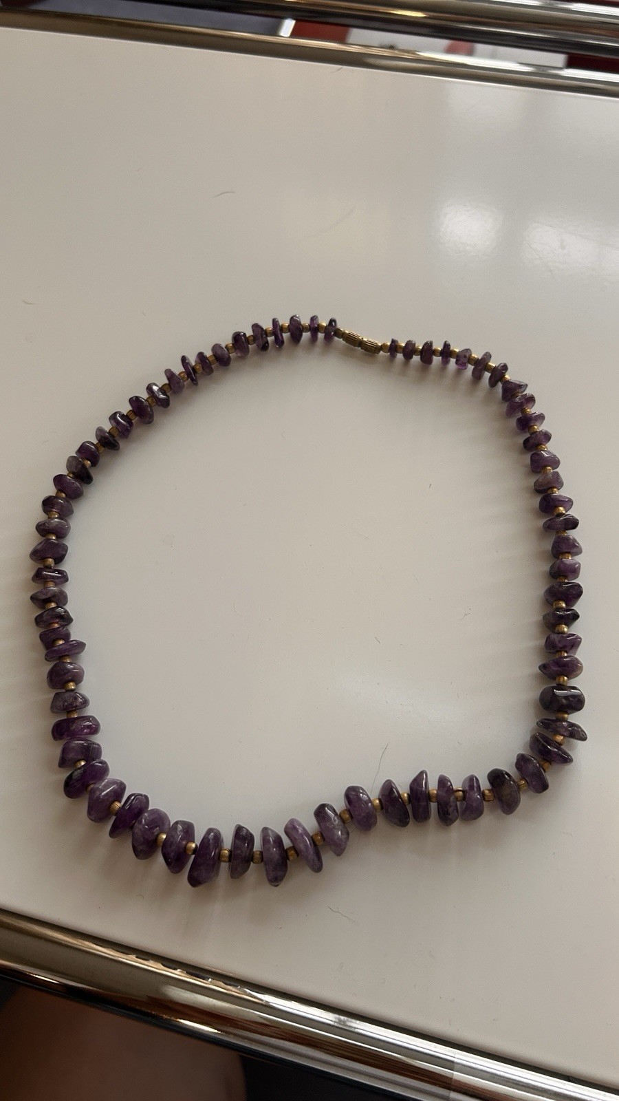 Purple Amethyst Chip Beaded Necklace, Ball/Bead Chain, Barrel Clasp 18 in