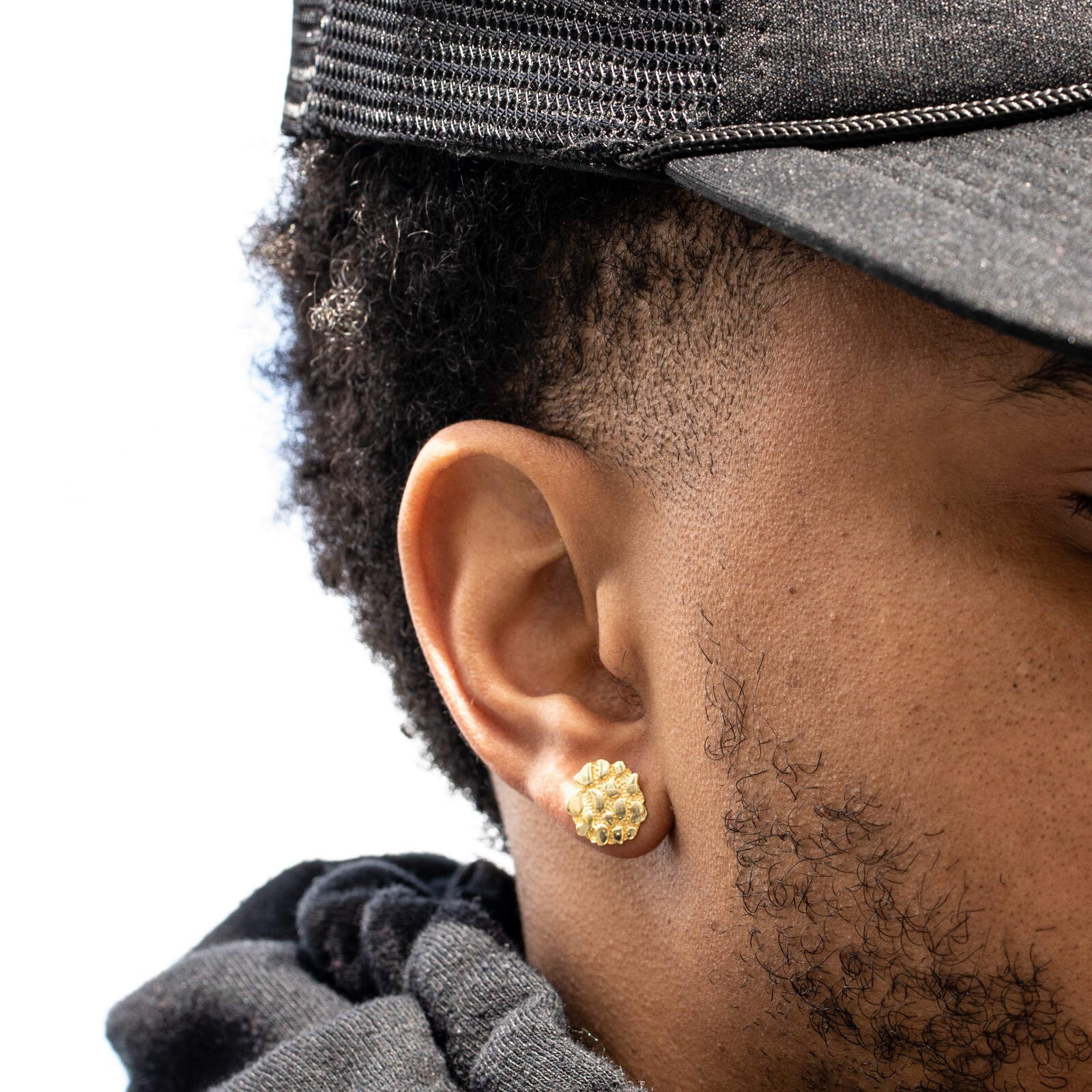 Large Men’s Circle 14K Gold Plated 925 Round Big Nugget Hip Hop Stud Earrings