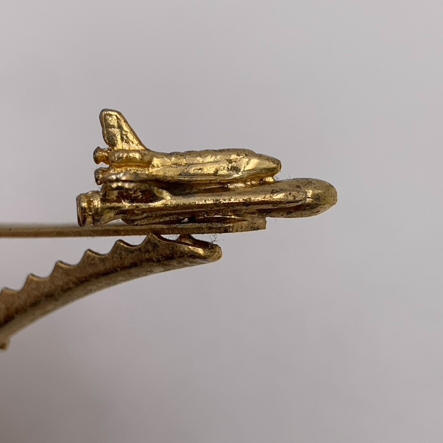 NASA Space Shuttle Rocket Launch Challenger Tie Bar 2″ Gold Tone Strong Clip