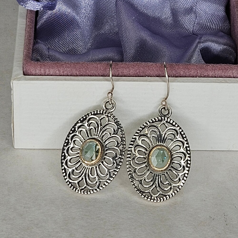 925 Sterling Silver Pandora Allure Green Spinel Filigree Hook On Earrings