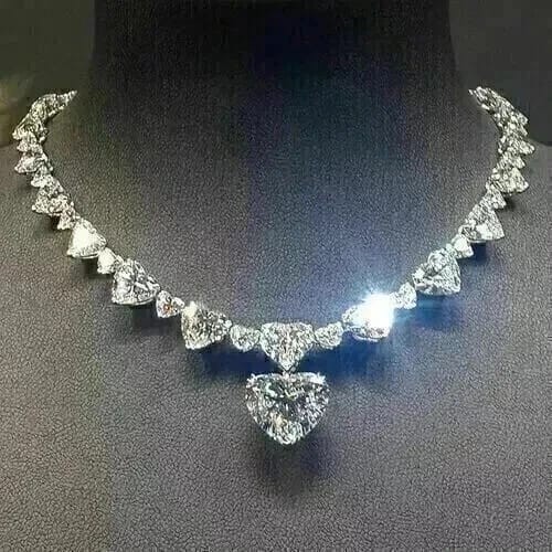Women’s Tennis Necklace 30Ct Heart Cut Simulated Diamond 14K White Gold Plated